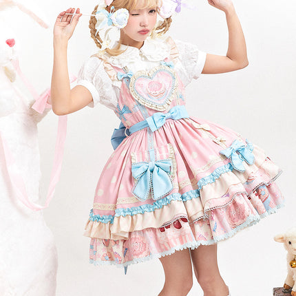 Icing Sweetheart JSK Pastel Tiered Lolita Dress with Lace Trimmings And Big Bow