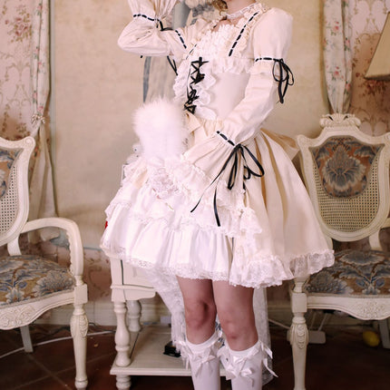 [Multi-Colors-Available] Lace Garden Vintage Set-in Sleeve Cassical Lolita OP Dress