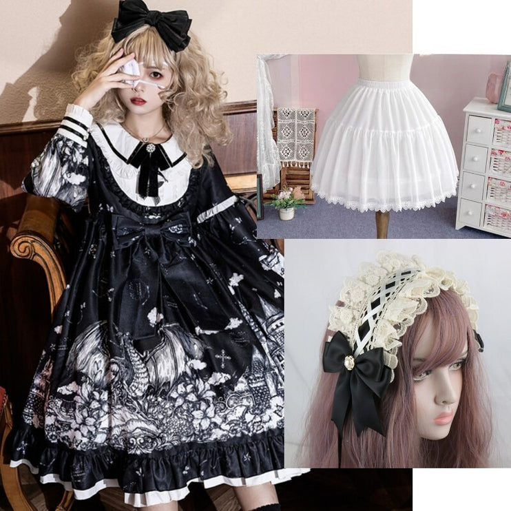 Gothic - Lolita Black - and - White Dream Dress: Vintage Patterns & Fairy - tale Charm
