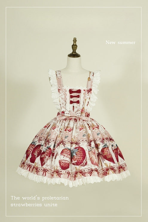 Sweet Strawberry Lolita Dress - Original Print JSK with Adjustable Straps