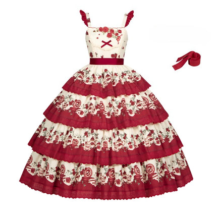 CLA Pastoral Floral Embroidery Tiered Four-segment Pendulum JSK Twin