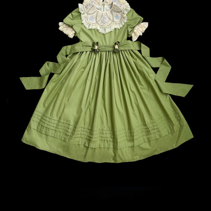 Vintage Garden Lolita Dress - Embroidered Floral Collar OP in Soft Green
