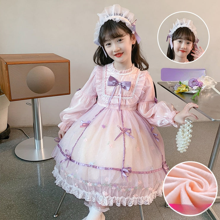Charming Pastel Pink Lolita Dress with Purple Accents for Girls