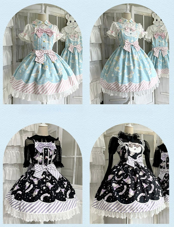 Sanrio Super Cute Sweet JSK Lolita Dress with Striped Trim & Bow