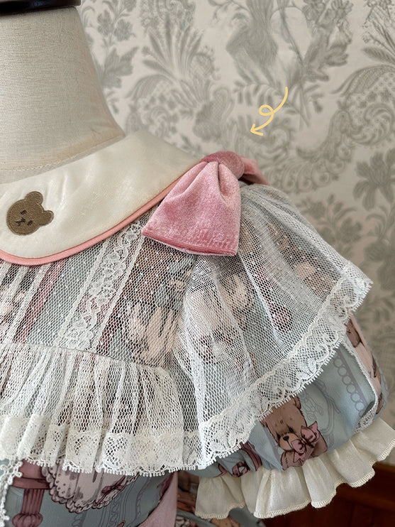 Enchanting Pastel Green Animal Illustration Lolita Jumper Skirt (JSK) Dress
