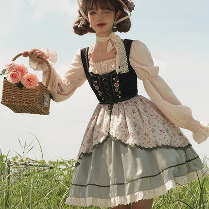 Embroidered Floral Print Pastoral CLA Bavarian Girl JSK Dress LO Spring Edition