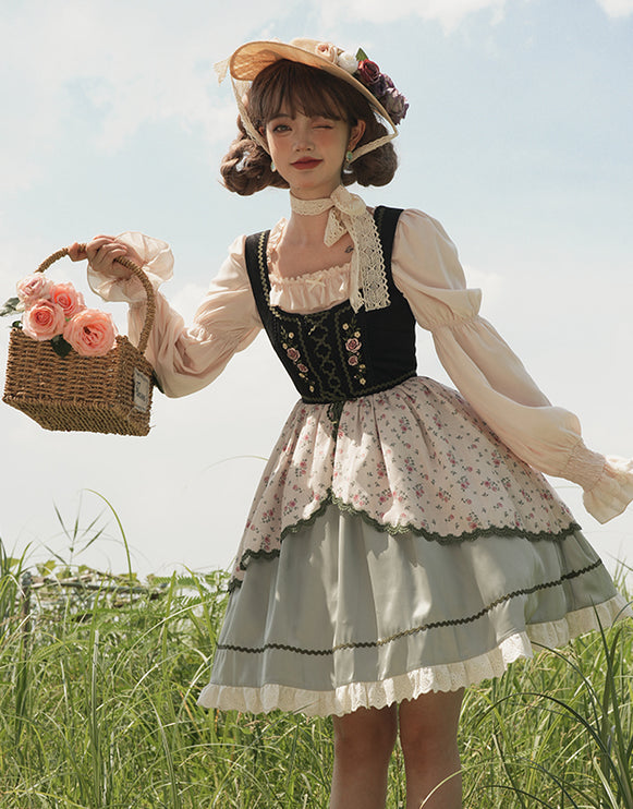 Embroidered Floral Print Pastoral CLA Bavarian Girl JSK Dress LO Spring Edition